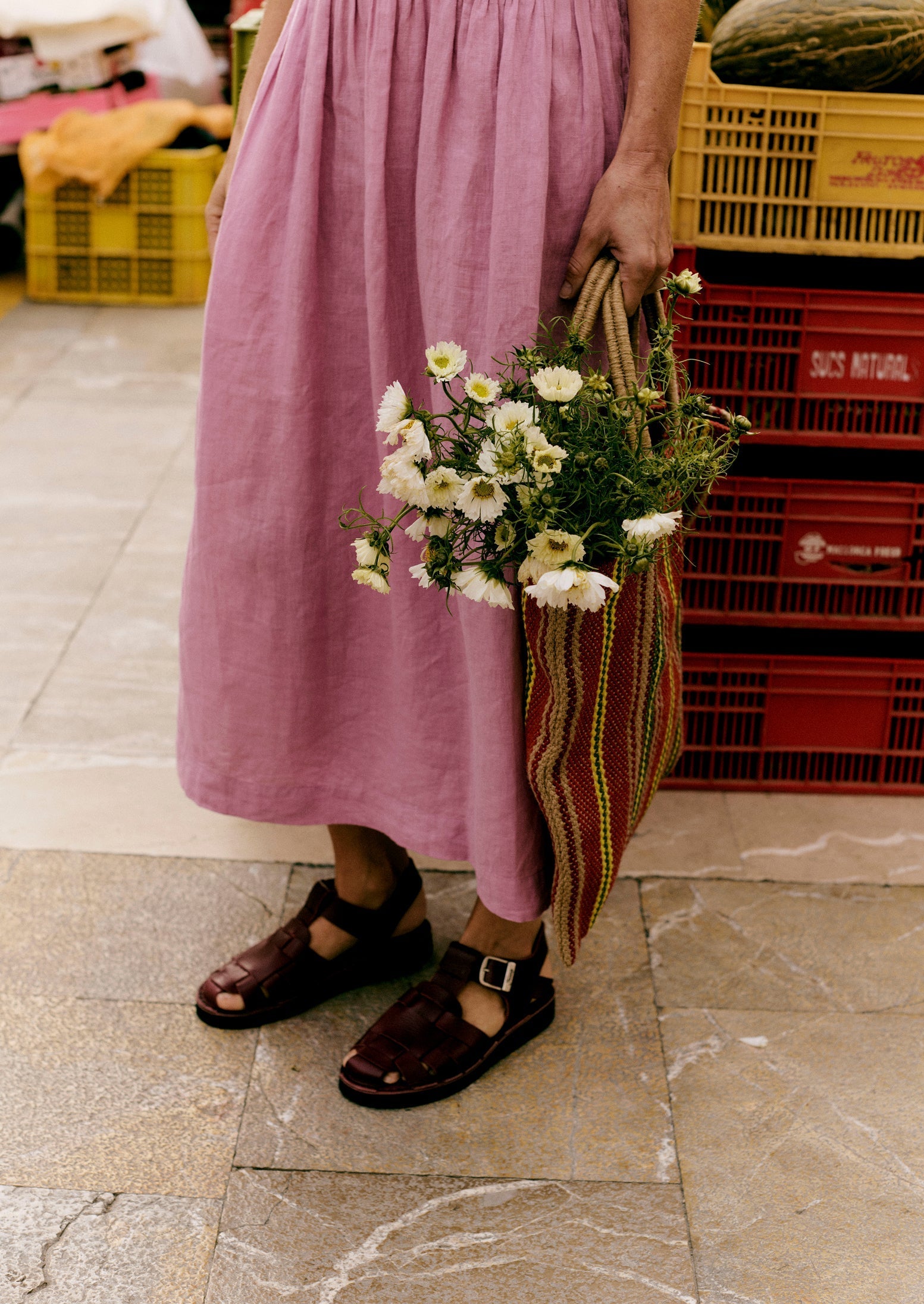 Lightweight Linen Gathered Waist Dress | Washed Berry