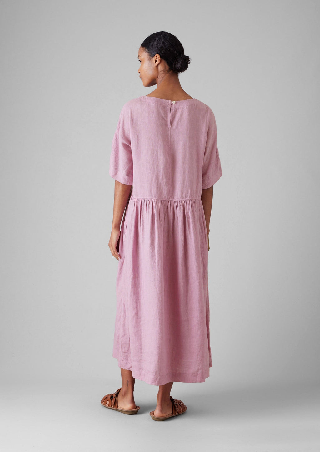 Lightweight Linen Gathered Waist Dress | Washed Berry