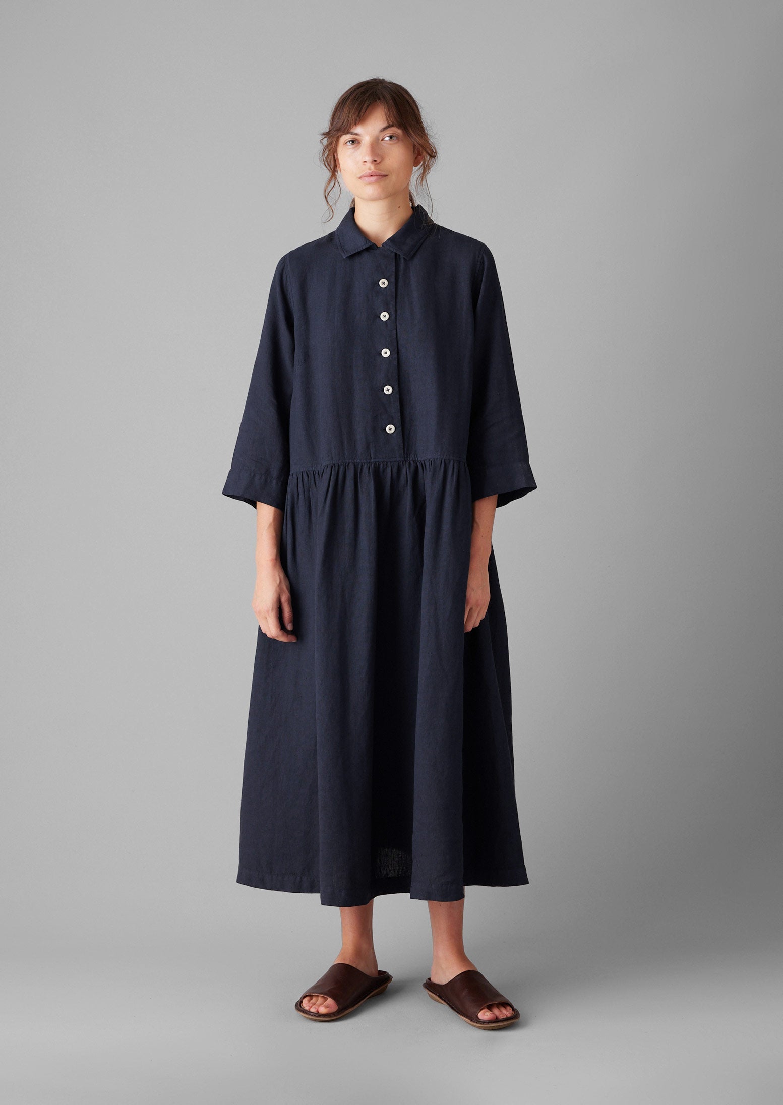 Garment Dyed Linen Shirt Dress | Midnight