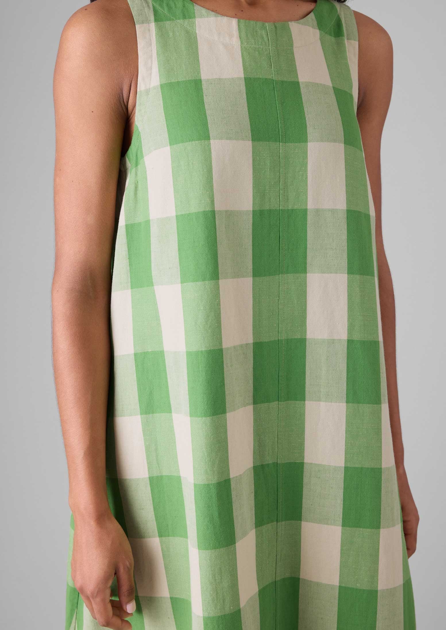 Gingham Cotton Linen Dress | Lawn Green/Pulp