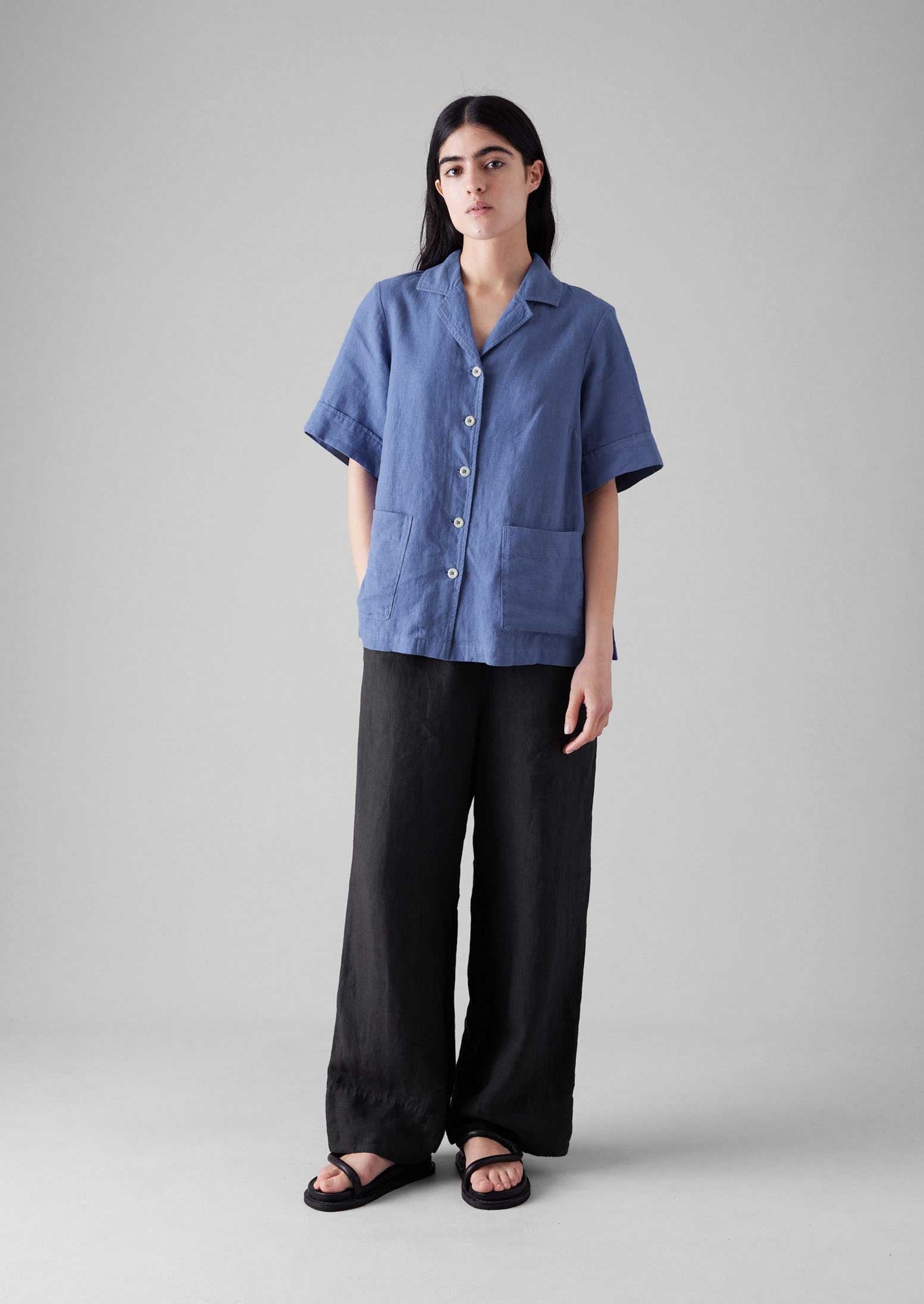 Garment Dyed Linen Boxy Shirt | Cornflower