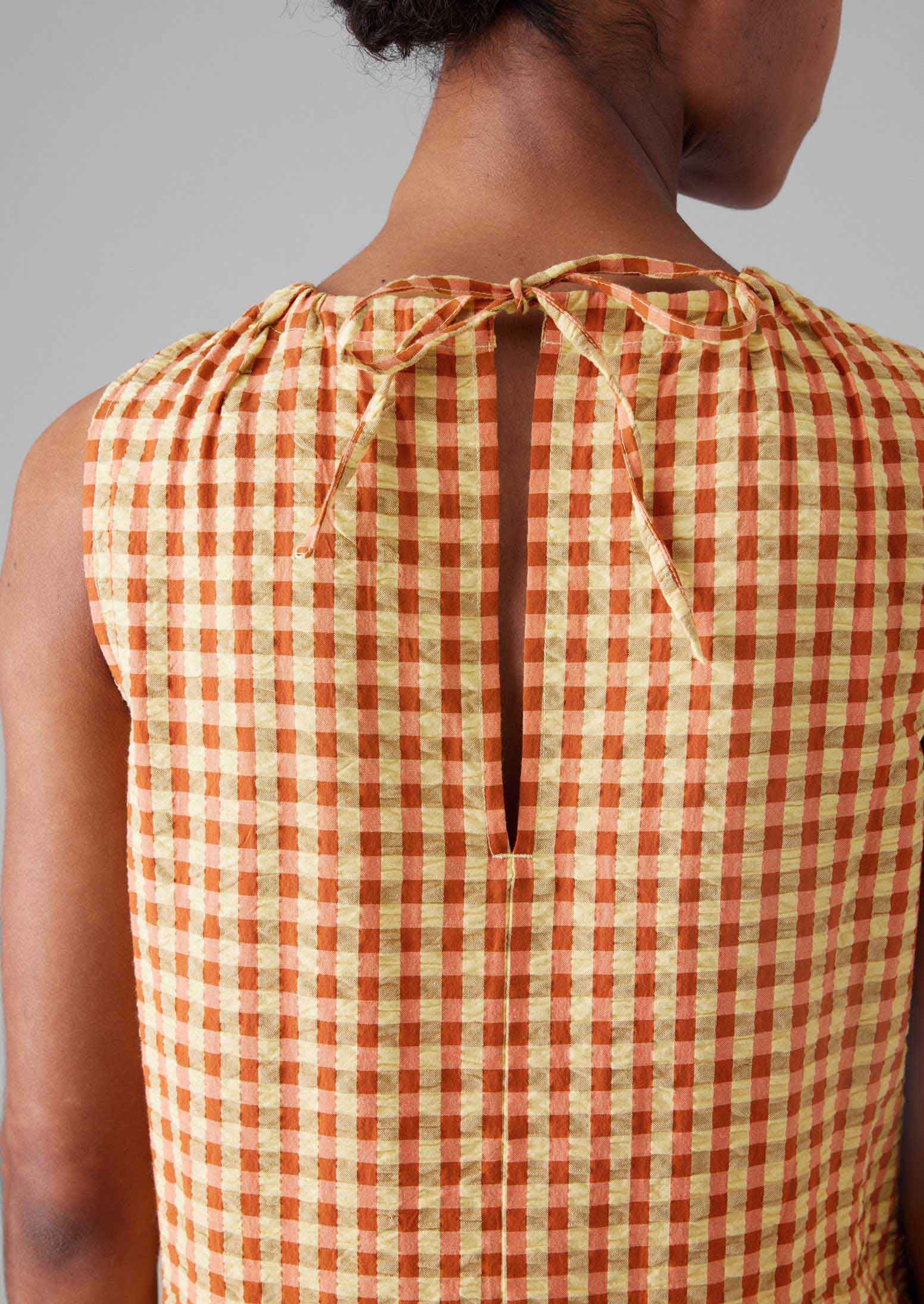 Seersucker Gingham Cotton Dress | Narcissus Yellow /Poppy orange