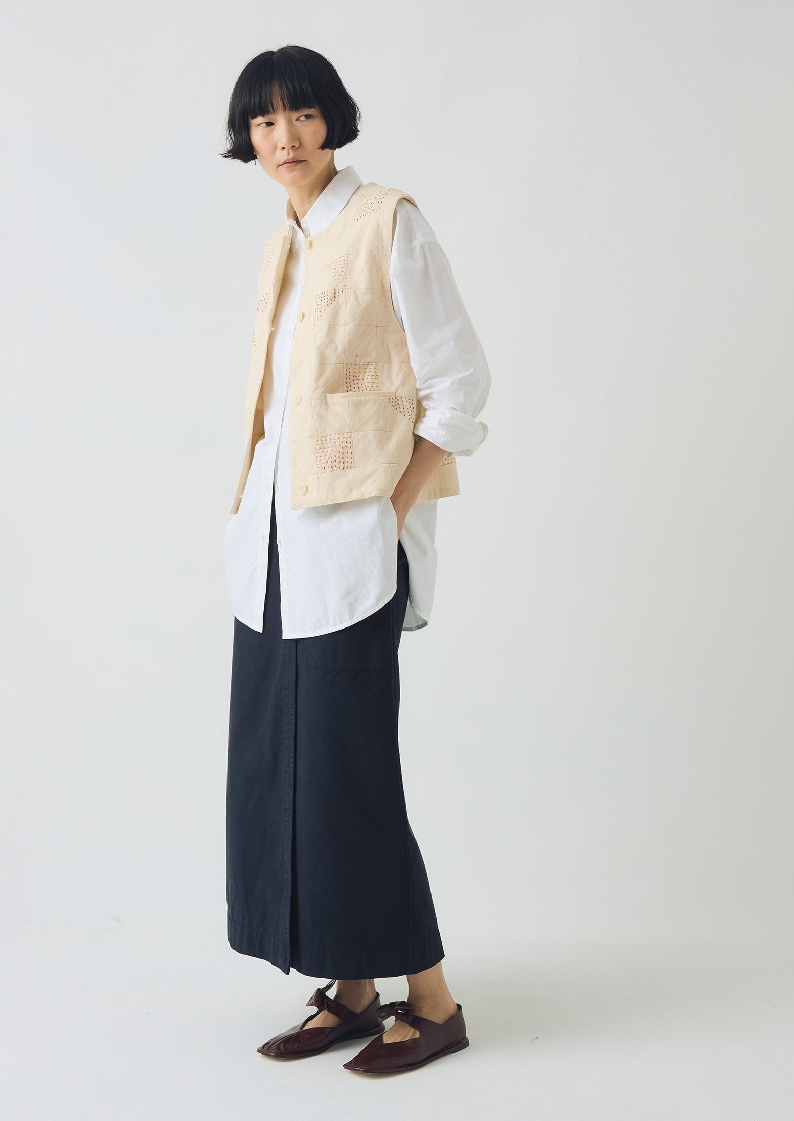 Cotton Wrap Straight Skirt | Slate Blue