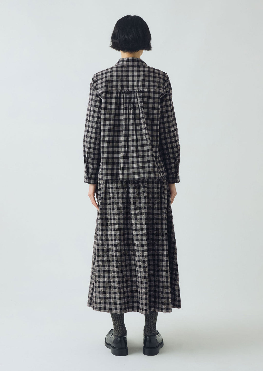Binding Check Cotton Seersucker Skirt | Black/Ecru