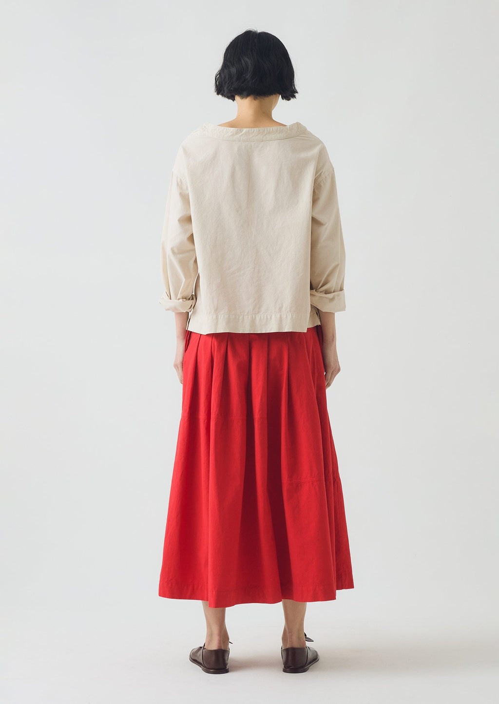Pleated Panelled Cotton Linen Poplin Skirt | Cardinal Red