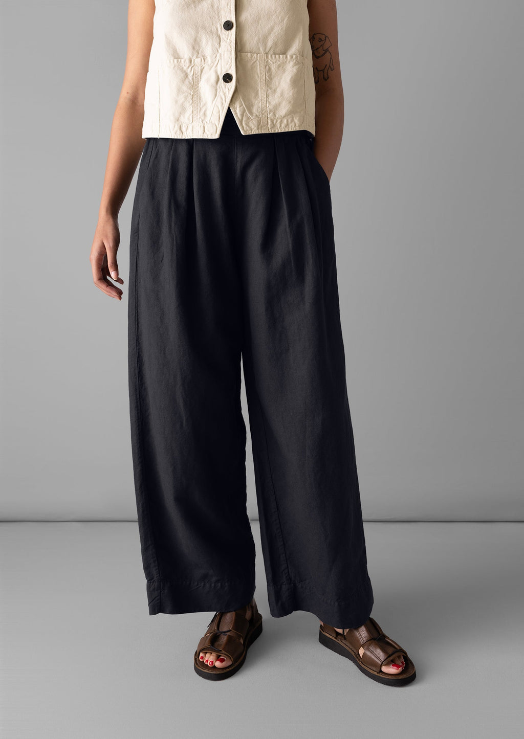 Corinne Cotton Linen Wide Leg Trousers | Slate Navy