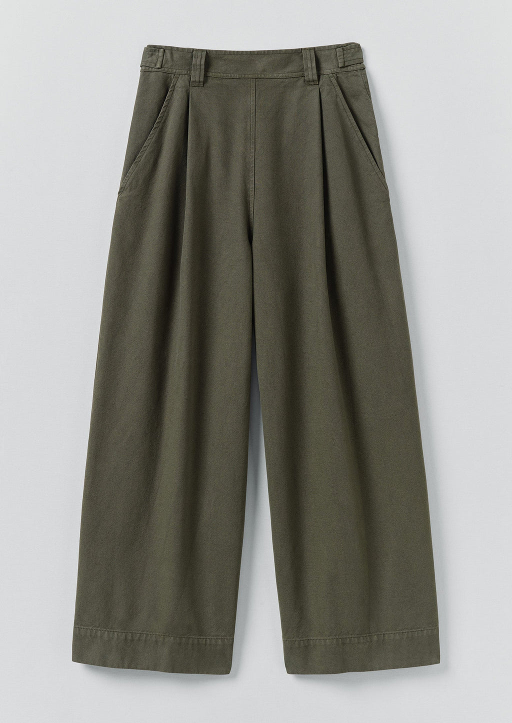Cotton Canvas Pleat Front Trousers | Dark Olive
